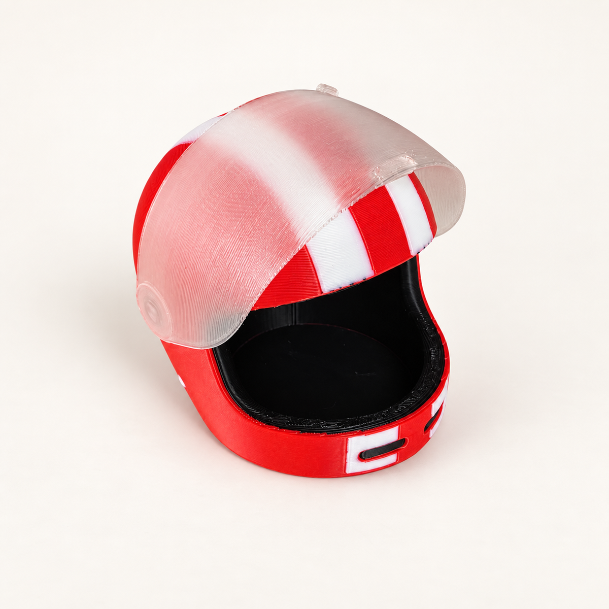 Casco portaobjetos Paddock rojo y blanco con visera levantada